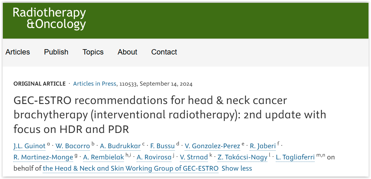 Just published online! GEC-ESTRO recommendations for #headandneckcancer #brachytherapy (interventional #radiotherapy): 2nd update with focus on HDR and PDR.
👉 Read the article: bit.ly/3zhedU1