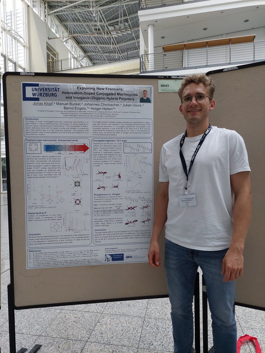 HeltenGroupJMU's tweet photo. Great talks so far at the @GDCh_aktuell Conference on Inorganic Chemistry! Tonight Jonas Klopf (W043) and @Manuel_Buckel (W071) will present parts of their research in the poster session, check them out! #WöhlerTagung https://t.co/bQ6BseoQ67