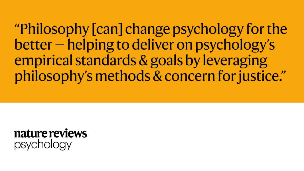 My short piece  'Psychology needs Philosophy' is out in Nature Reviews Psychology!🙌🙌
👇
tinyurl.com/2cfk2w6k

With a section on the benefits of feminist philosophy in particular to Psych research 💪

#philosophy #psychology
<a href="/NatRevPsych/">Nature Reviews Psychology</a> <a href="/universitelaval/">Université Laval</a> <a href="/pol_ulaval/">SciencePo_ulaval</a>