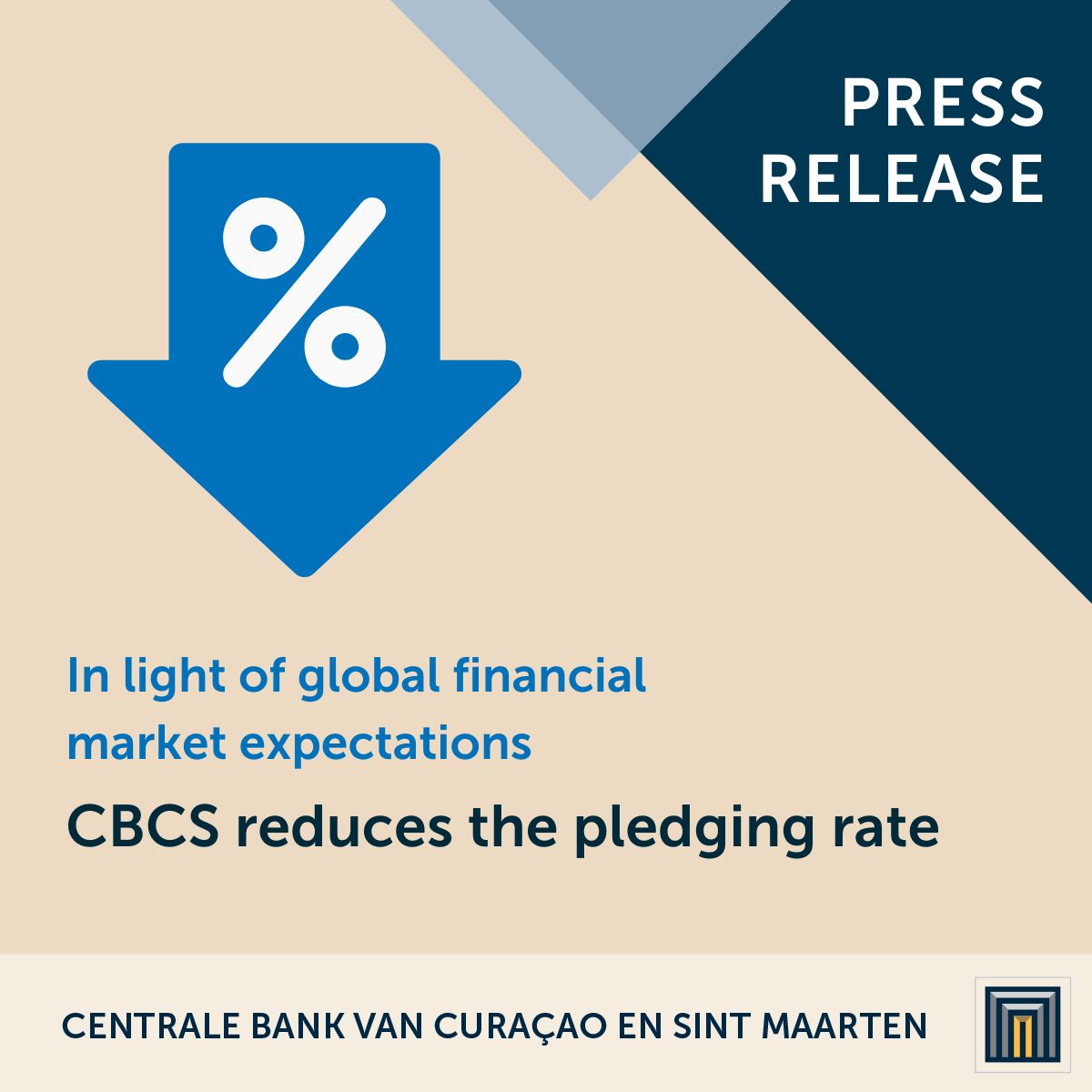 cbcs_cur's tweet photo. The CBCS decided to ease its monetary policy stance by reducing the pledging rate by 0.50 percentage point to 5.25%. This decision is based on the solid and stable foreign exchange position and import coverage in the monetary union, and the expected reduction of the fed rate. https://t.co/i6gfMmNPSd