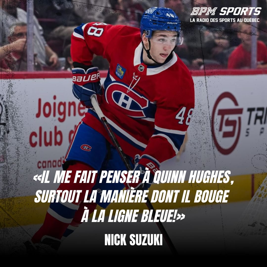 BPMSportsRadio's tweet photo. Le capitaine Nick Suzuki a été très élogieux envers son jeune coéquipier Lane Hutson! 🤩🔵⚪️🔴

Pour ne rien manquer du tournoi de golf du CH, joins-toi à nous sur notre YouTube Live ou à la radio! 🎙 https://t.co/wP2k00saZq