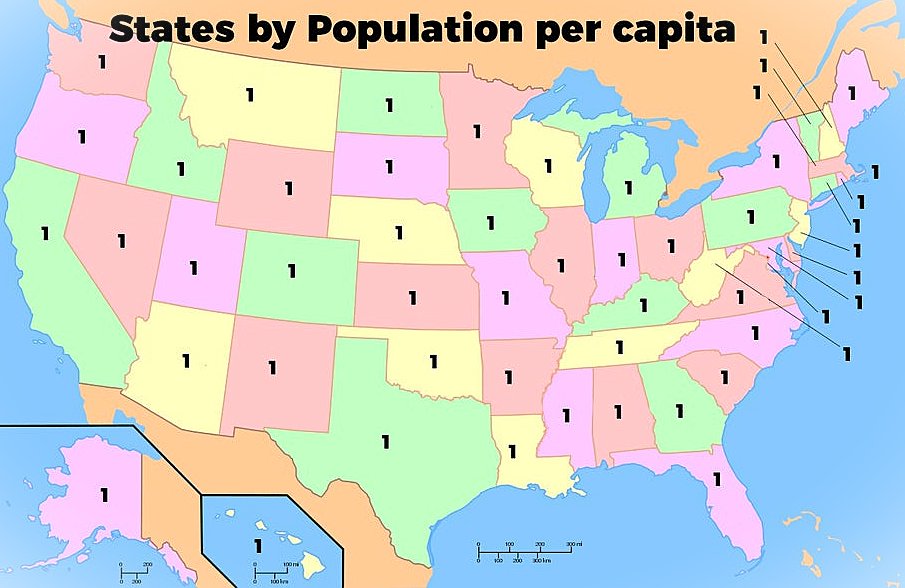 TerribleMaps's tweet photo. States by population per capita https://t.co/JkbpGX8k01