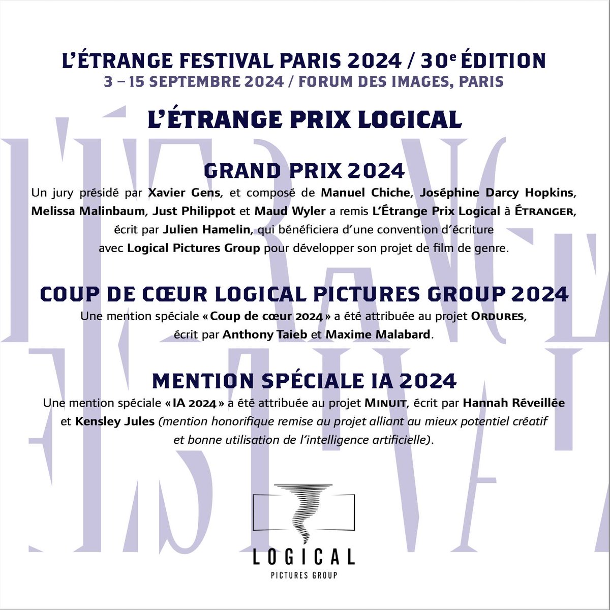 LogicalPictures's tweet image. Un grand merci à @etrangefestival, aux merveilleux membres du Jury et encore bravo aux talentueux finalistes et lauréats !