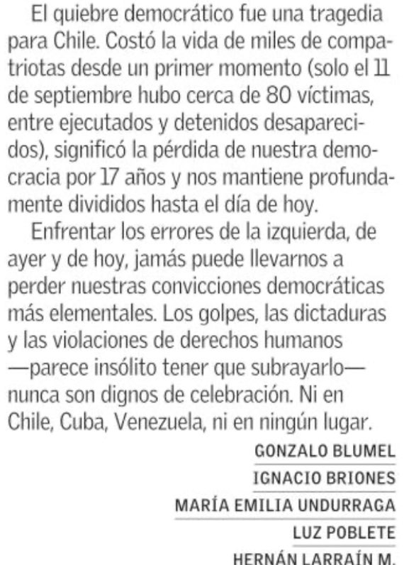 💅 desde la “derechita” llevan varios días rasgando vestiduras en El Mercurio por un video de <a href="/JUREChile/">Juventud Republicana</a>🍿👌 

Menos mal los firmantes no fueron cubanos porque aún estarían esperando con los brazos cruzados que se termine la tiranía🫠Durante décadas hubiesen, sostenido “el día