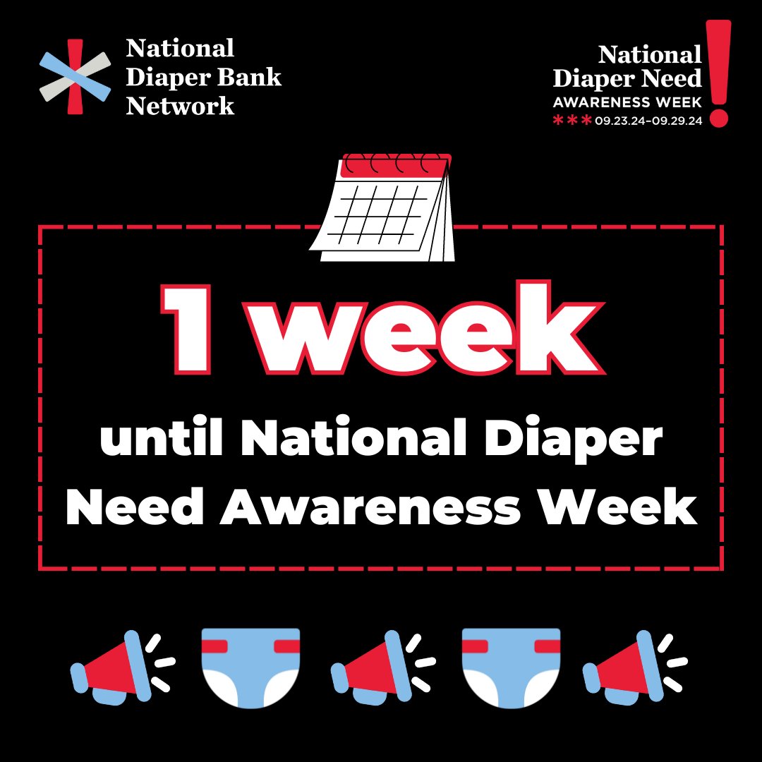 diapernetwork's tweet image. Just one week until National Diaper Need Awareness Week! From September 23-29, join us to raise awareness about #DiaperNeed and advocate for meaningful change. Share in the comments how you're planning to get involved! 👇

#EndDiaperNeed #NationalDiaperNeedAwarenessWeek