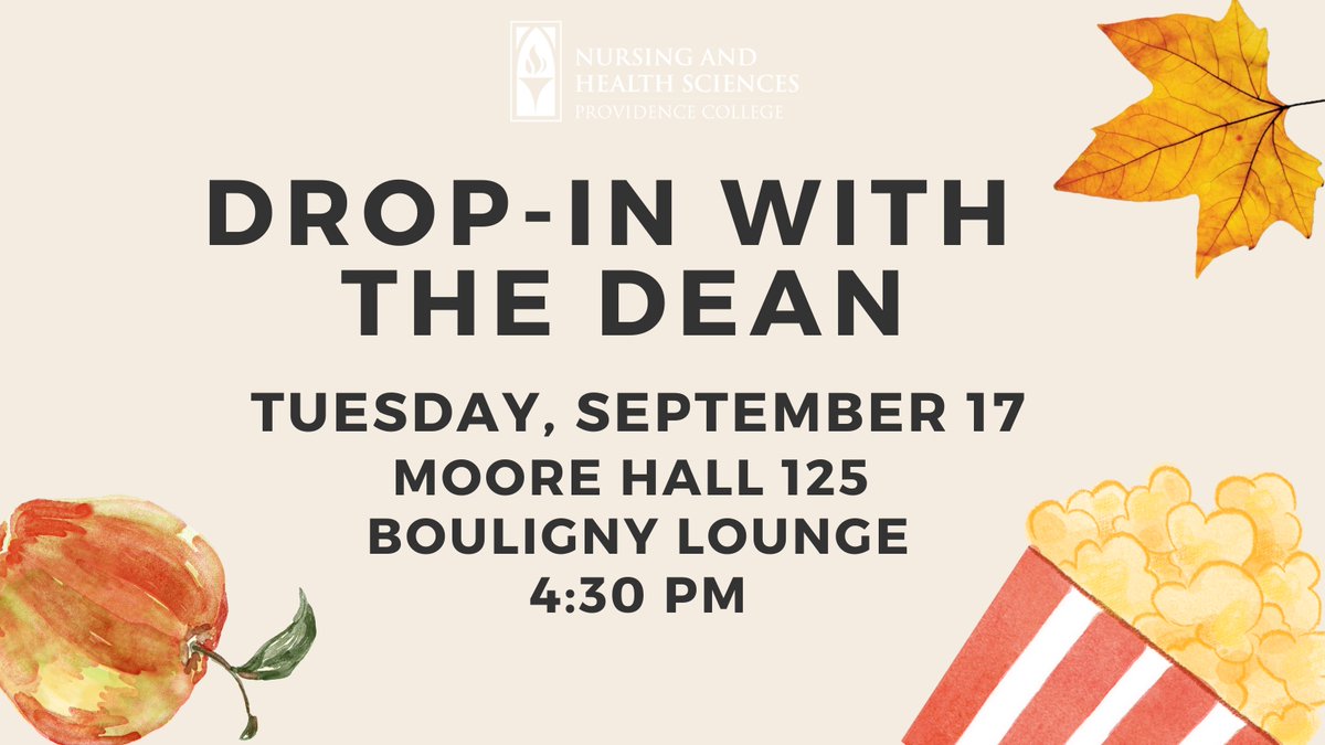 FriarHealth's tweet image. Tomorrow (9/17), join Dean McInnis for a special drop-in event. This gathering offers a fantastic opportunity to unwind, connect with fellow SNHS students, stay informed about the latest developments within the school, and enjoy some fall-inspired treats.