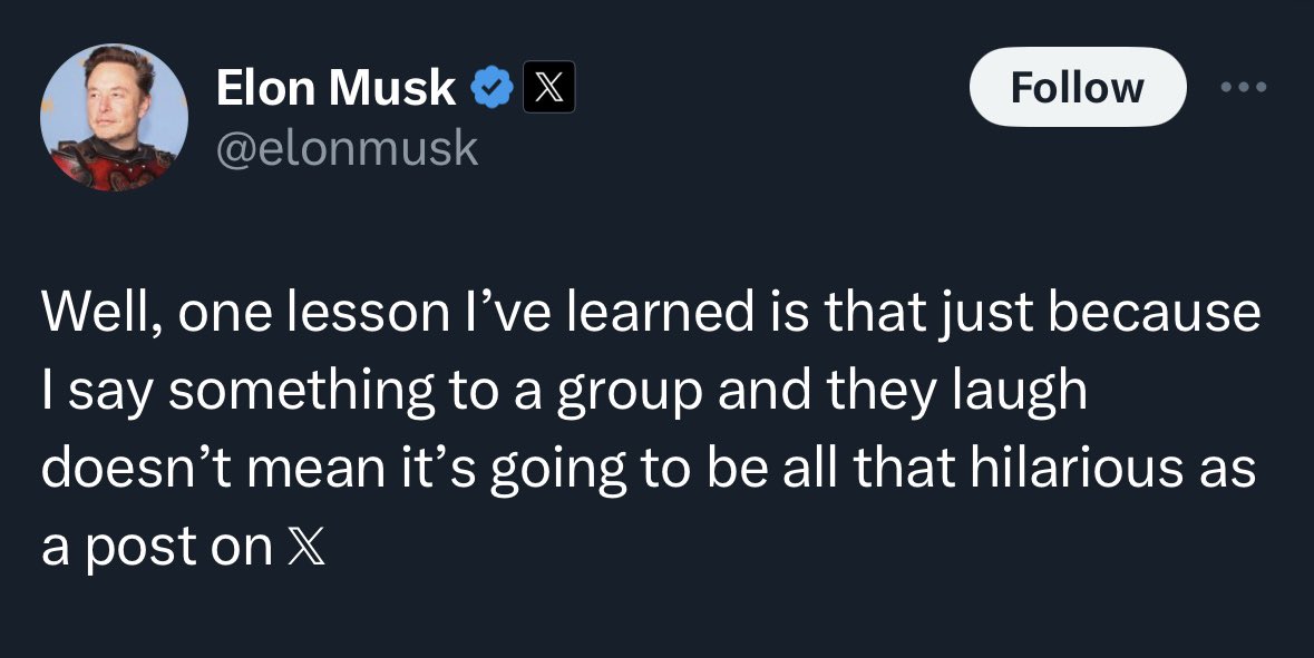 jonlis1's tweet image. Musk’s great tragedy is that he has all the money anyone could dream of but will never have the thing he craves most of all: to be funny, charismatic and well-liked. Ironically, this is the only amusing thing about him.