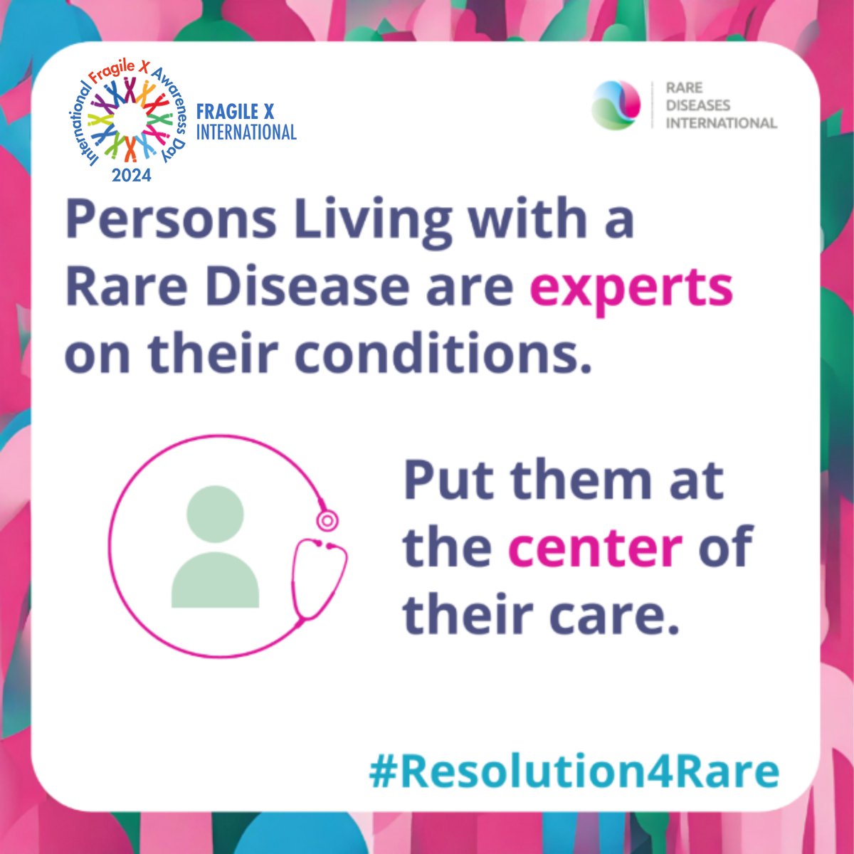 FraXI_FragileX's tweet photo. A People-centered #UHC means putting Persons Living with Rare Diseases at the core of care. A #WHA Resolution for a Global Action Plan on Rare Diseases can drive an integrated approach and the empowerment of PLWRD and their families. #Resolution4Rare #PLWRD #HealthforAll #XX24 https://t.co/ZMX5P7Rw1t