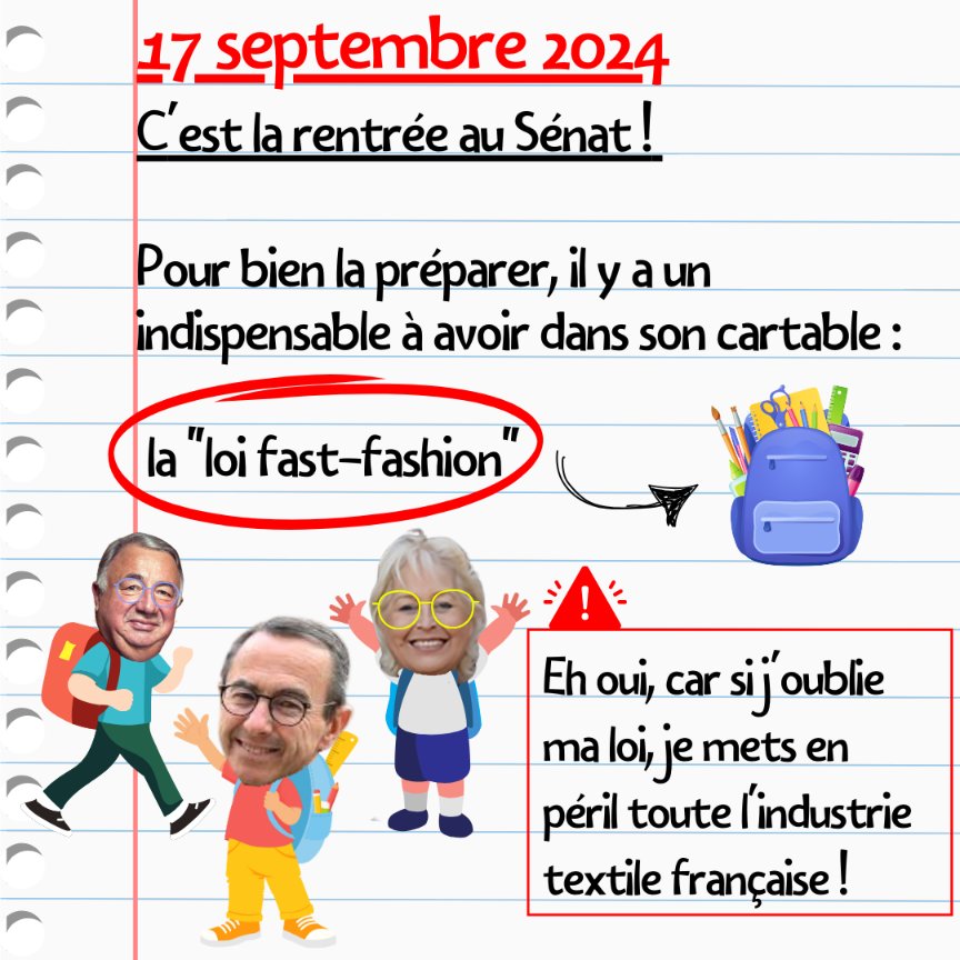 amisdelaterre's tweet photo. 📅Demain 17 septembre, c’est la rentrée Sénat avec la conférence des présidents qui va fixer l’agenda pour le mois à venir.

👉C'est l'occasion de rappeler que l'on attend de pied ferme que les travaux reprennent pour se pencher sur le texte de la loi "fast-fashion". https://t.co/XIE33ir6Vi