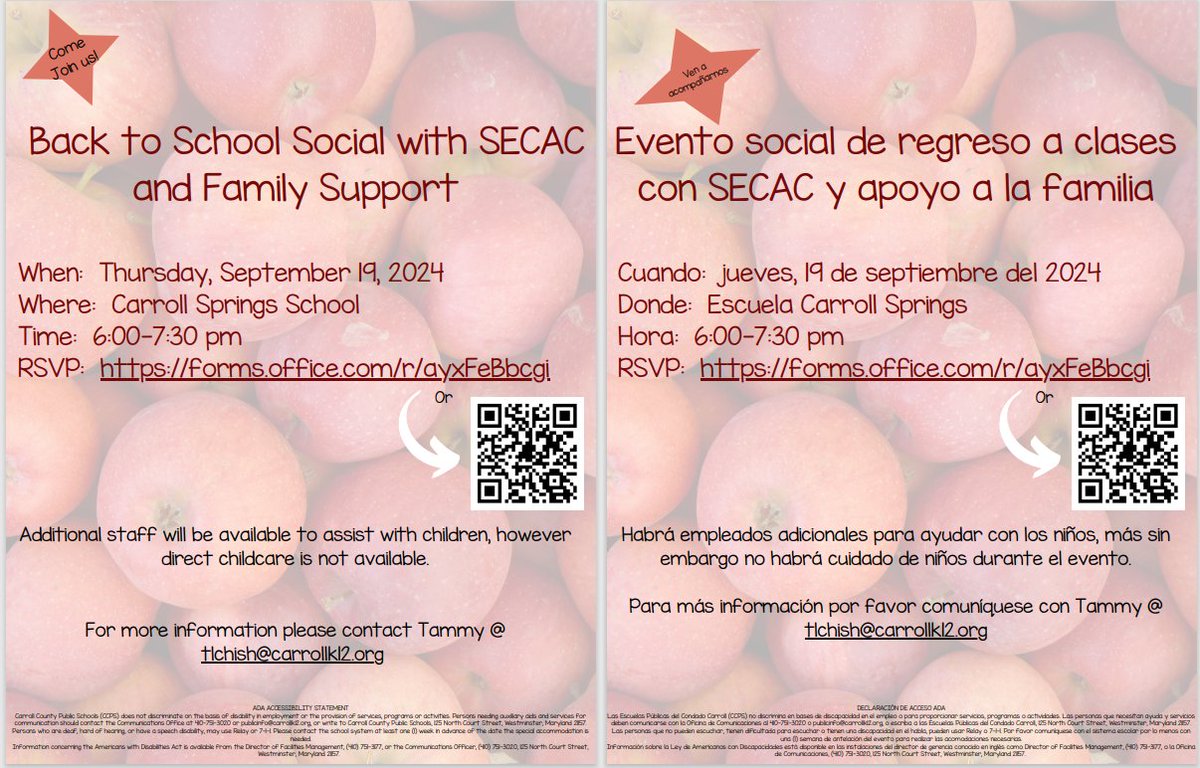 There is still time to sign up for Back to School Social THIS Thursday, 9/19!!  We are also offering a virtual presentation on SSI on Tuesday, 9/24.  The SSI presentation will be during the day.
See flyers below for more information or contact Tammy @ tlchish@carrollk12.org