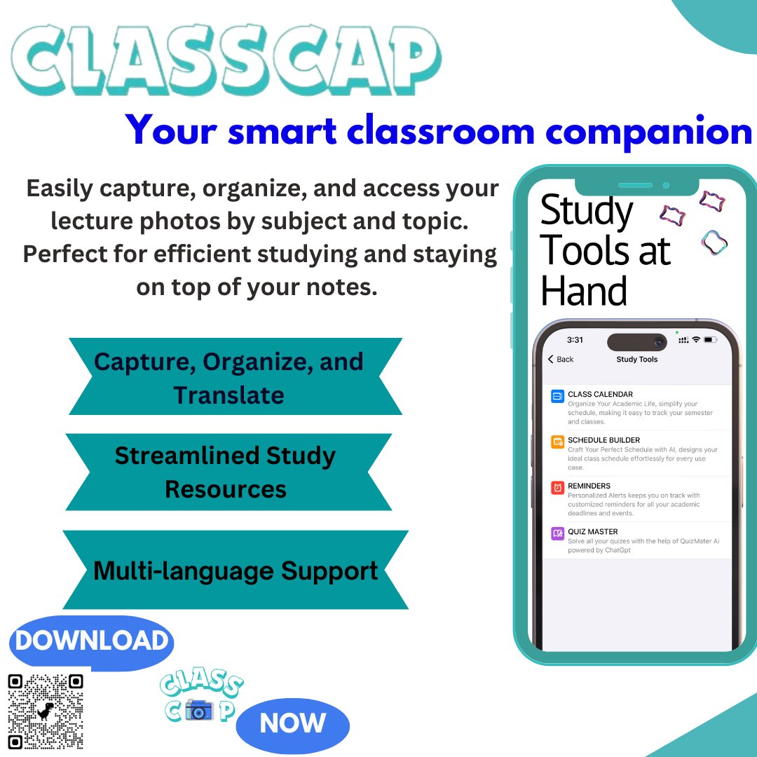 ClassC5762's tweet image. Boost your study efficiency with ClassCap! 📸📝 Snap, organize, and review classroom notes with ease. Ace your exams with smarter learning! 

#ClassCap #SmartStudying  #AIpowered #StudentLife