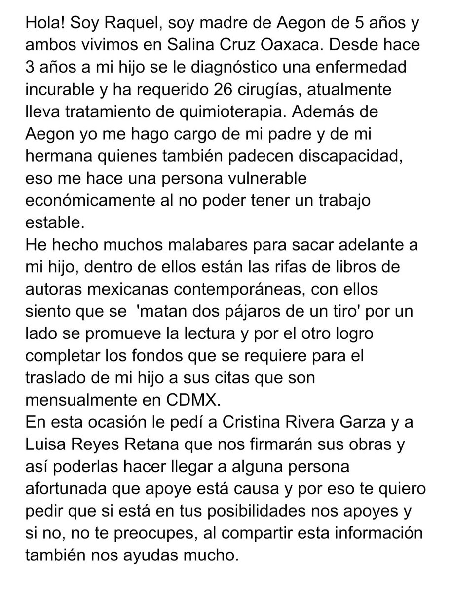 RaquelFabianC's tweet photo. Hola! Soy Raquel y estoy en busca de fondos para que mi hijo llegue a su quimio en CDMX. Estoy organizando está rifa con bonitos premios para hacerlo posible. 
Aquí encuentras la info completa ⬇️
Me ayudas compartiendo, por favor 🙏
Gracias✨ https://t.co/SCKVSf4Azn