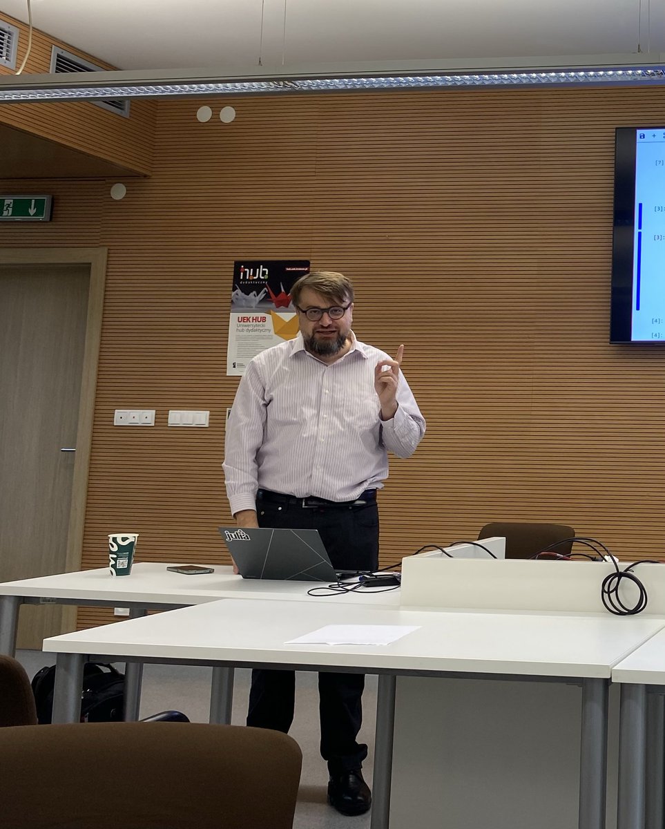 paolopellizzari's tweet photo. Dr Szufel Przemyslaw’s gospel 😀: for every task there is a tiny Julia call to do the task and they can be “piped” #thanks #SSC24 in Krakow. It was a terrific workshop! (also credits to Lukas) https://t.co/abUQFa388g