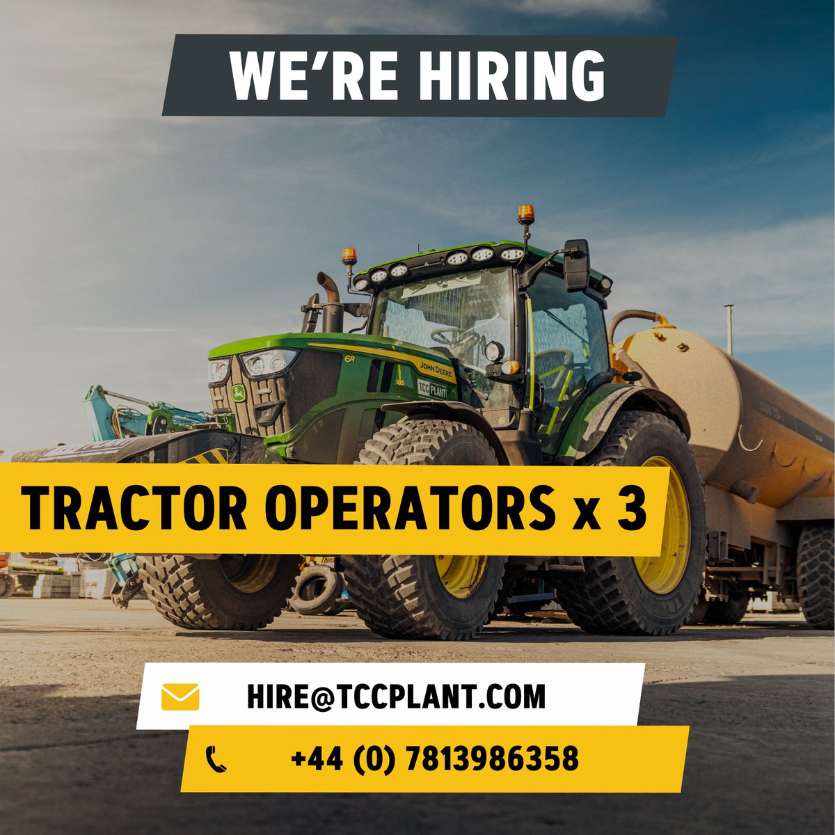tccplantltd's tweet image. 🔧 We&apos;re Hiring! 🔧

We&apos;re looking for three talented Tractor Operators to join the TCC Plant Team.

Requirements: NPORS/CSCS Card, one reference, Teesside, UK

Apply directly:
📞 07813986358
📧 hire@tccplant.com

No agencies.

#JoinOurTeam #TractorOperator #TeessideJobs