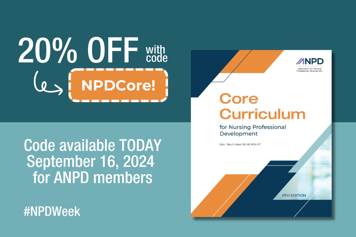 Today, we are offering a 20% discount on The Core Curriculum for Nursing Professional Development, 6th Edition (2023). Use code NPDCore! at checkout to redeem. bit.ly/3MID46k Happy #NPDWeek!

Discount valid for today only, September 16, 2024.
