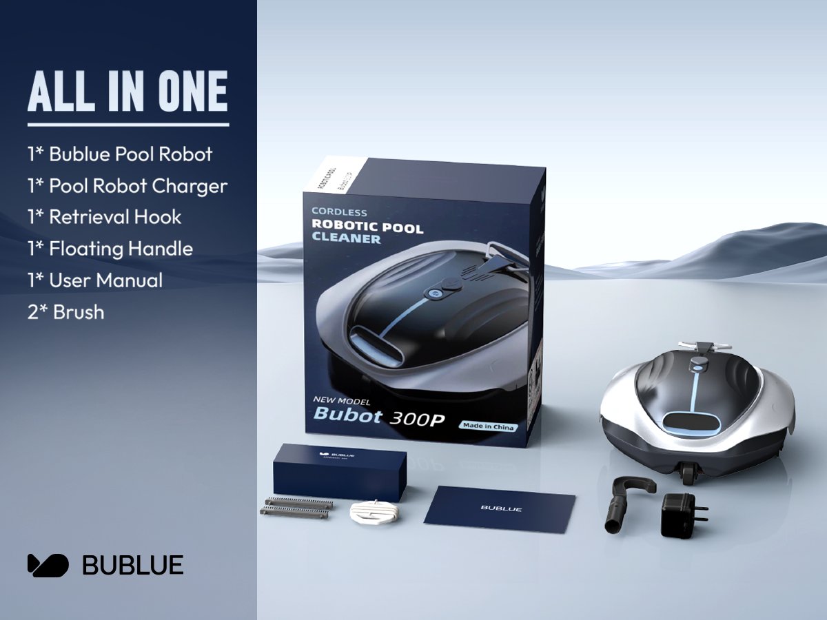 BublueT's tweet photo. 🎉 Bublue 300P is here, and it’s fully loaded! Here’s what you get!

Dive into our bio for more details. 💦
Amazon: https://t.co/1KUOFdjLTH
Official Site：https://t.co/0HjeICNwkL

#Bublue #Bubot300P #poolvacuum #wirelesspoolcleaner #Smartcleaning #roboticpoolcleaner #unboxing https://t.co/OFErgcC6CS