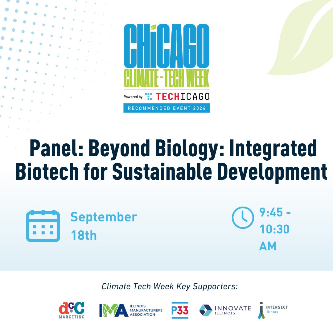 InnovateIL's tweet image. Join Innovate Illinois at Climate Tech Week on Sept 18 for the Beyond Biology panel with Beth Conerty. Explore biotech’s role in agriculture and sustainability. More info: tinyurl.com/ytssx7ap @GoTechChicago #BeyondBiology #ChiClimateTechWeek24