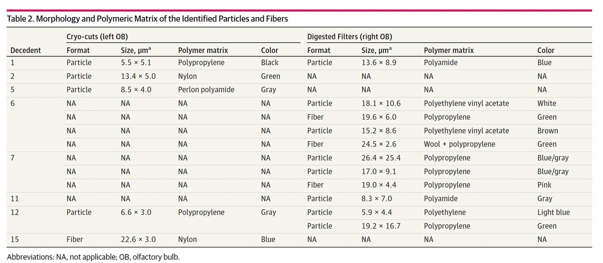Eric Topol (@erictopol) on Twitter photo Microplastics have previously been found in human hearts, liver, lungs, gut, testes, placenta, and semen.
Now add the brain.
In 8 of 15 deceased individuals, aged 33-100 years, MPs, by infrared spectroscopy, were found in their olfactory bulb.
<a href="/JAMANetworkOpen/">JAMA Network Open</a> @AmatoLourenco Microplastics have previously been found in human hearts, liver, lungs, gut, testes, placenta, and semen.
Now add the brain.
In 8 of 15 deceased individuals, aged 33-100 years, MPs, by infrared spectroscopy, were found in their olfactory bulb.
<a href="/JAMANetworkOpen/">JAMA Network Open</a> @AmatoLourenco