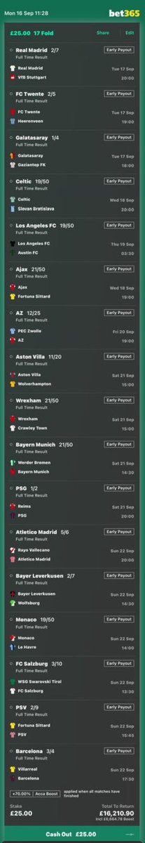 statgodtips's tweet photo. HUGE 382/1 WEEK LONGSHOT! 🤑🤑

This also has a 70% Acca boost with bet365 and chance of all Early Payout on games. 

This runs from Tuesday-Sunday, hit that like button and leave a comment when your on! 

For all my free tips get involved in my 37k member telegram here 👇🏻👇🏻

https://t.co/y4vm4eg3LV

This is no gimme guys but has a great chance of big cash outs!!