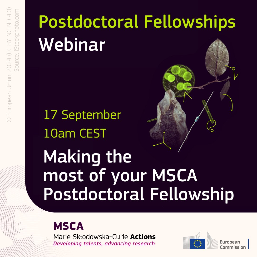 Marie Skłodowska-Curie Actions (@mscactions) on Twitter photo Are you a current #MSCA Postdoctoral Fellowships fellow?
Attend our webinar on 17 September to learn more about project implementation, budget & communication from <a href="/REA_research/">European Research Executive Agency</a>'s experts.
No registration needed. More information: europa.eu/!QnmKWr Are you a current #MSCA Postdoctoral Fellowships fellow?
Attend our webinar on 17 September to learn more about project implementation, budget & communication from <a href="/REA_research/">European Research Executive Agency</a>'s experts.
No registration needed. More information: europa.eu/!QnmKWr