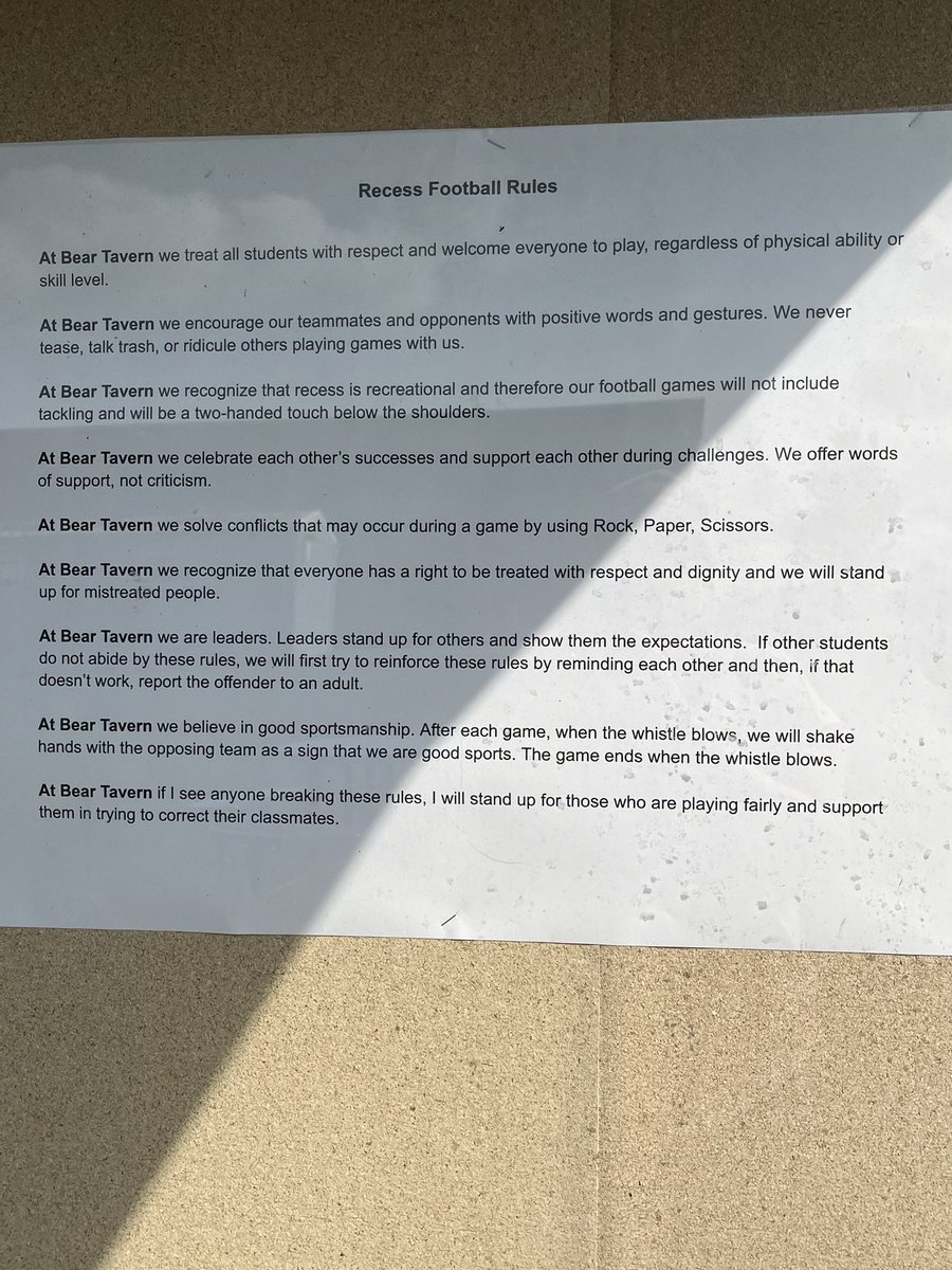 Taking care of recess football business. We’ve agreed to the expectations and cleared the field of obstacles. #BearTavernPride #TogetherWeCan