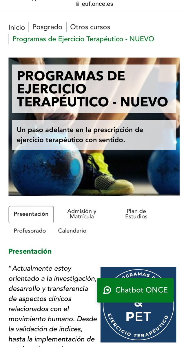 Ya tenemos en Madrid la formación q estabas esperando con 
<a href="/FisioPET3/">Fisio & PET</a> y <a href="/ONCE_oficial/">ONCE</a> 

 euf.once.es/es/posgrado/ot…