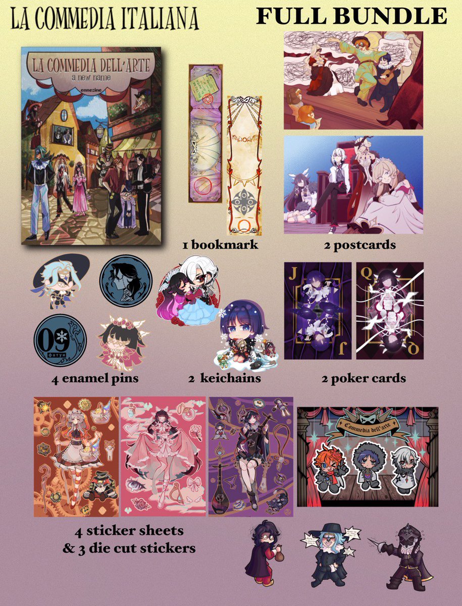 💘Pre-orders for La Commedia Italiana are still up💘
Sep 03 - Oct 03!

Here's what our full bundle looks like, don't miss out!
You can shop here ko-fi.com/ennezine

#genshinimpact #genshin #lacommediaitaliana #harbingers #fanzine #ennezine