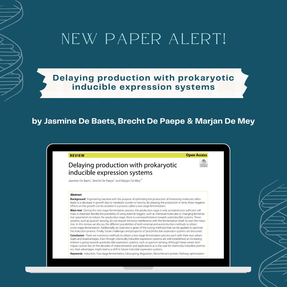 Centre for Synthetic Biology (@csb_ugent) on Twitter photo ๐ข NEW PAPER ALERT! ๐ข
Congrats to <a href="/BaetsJasmine/">Jasmine De Baets</a> and co-authors <a href="/BrechtDePaepe/">Brecht De Paepe</a> & <a href="/mademey/">Marjan De Mey</a> for their review publication in Microbial Cell Factories! Check it out to know more about delaying production with prokaryotic inducible expression systems! ๐
โฆrobialcellfactories.biomedcentral.com/articles/10.11โฆ ๐ข NEW PAPER ALERT! ๐ข
Congrats to <a href="/BaetsJasmine/">Jasmine De Baets</a> and co-authors <a href="/BrechtDePaepe/">Brecht De Paepe</a> & <a href="/mademey/">Marjan De Mey</a> for their review publication in Microbial Cell Factories! Check it out to know more about delaying production with prokaryotic inducible expression systems! ๐
โฆrobialcellfactories.biomedcentral.com/articles/10.11โฆ
