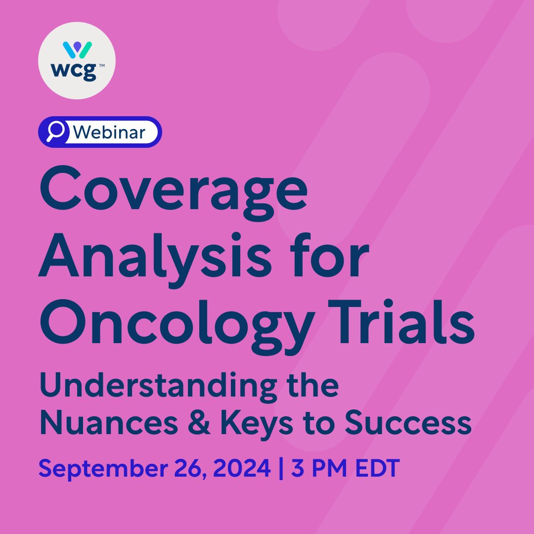 WCGClinical's tweet image. Dive into the complex world of coverage analysis for oncology clinical trials NEXT WEEK with WCG! 

Enhance your #coverageanalysis knowledge with WCG! Register now at ecs.page.link/Dvj54. 

#WCG #webinar #oncology #oncologyresearch #clinicalresearch #clinicaltrial