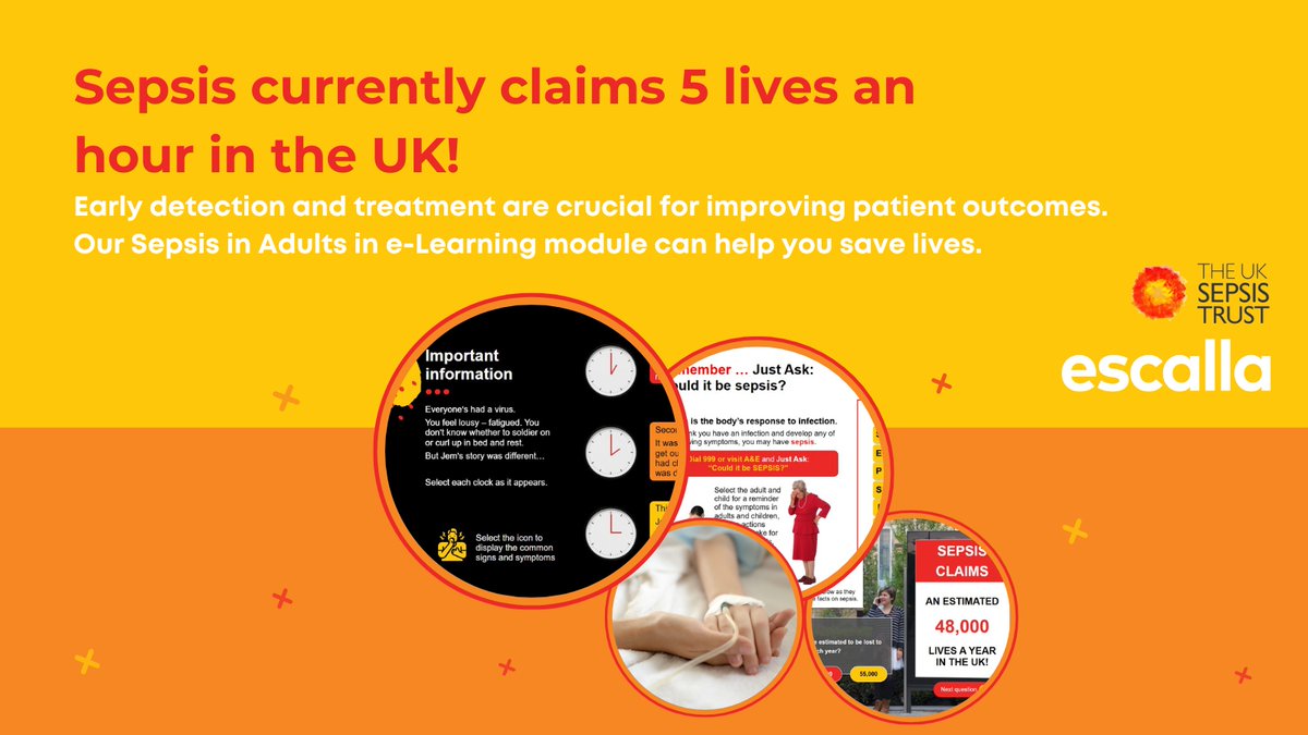 escallaTraining's tweet image. 120 people every day die from #sepsis in the UK – that’s 48,000 people annually. @UKSepsisTrust #CPD-accredited Sepsis in Adults e-Learning module can help your staff recognise the signs of sepsis,
sepsistrust.org/product/sepsis…
#SepsisAwarenessMonth #WorldSepsisDay