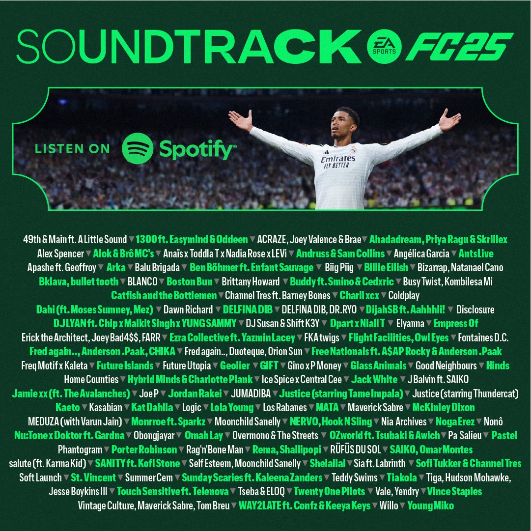 For the Culture. For the Club.
Presenting the #FC25 Soundtrack, the sound of The World's Game. Listen now: open.spotify.com/playlist/37i9d…