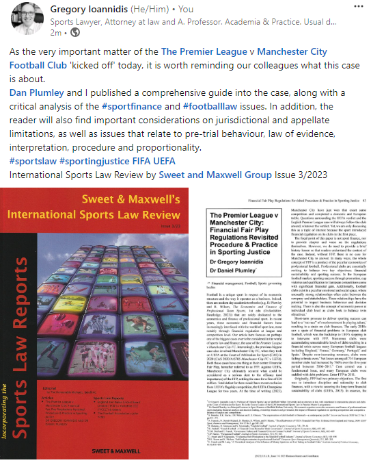 LawTop20's tweet photo. The battle between the @premierleague and @ManCity 'kicked off' today.
@DrDanPlumley and I have already analysed the issues in the International Sports Law Review, 3/2023.
#sportslaw #footballlaw #sportfinance #sportingjustice https://t.co/h0eus8wSjT