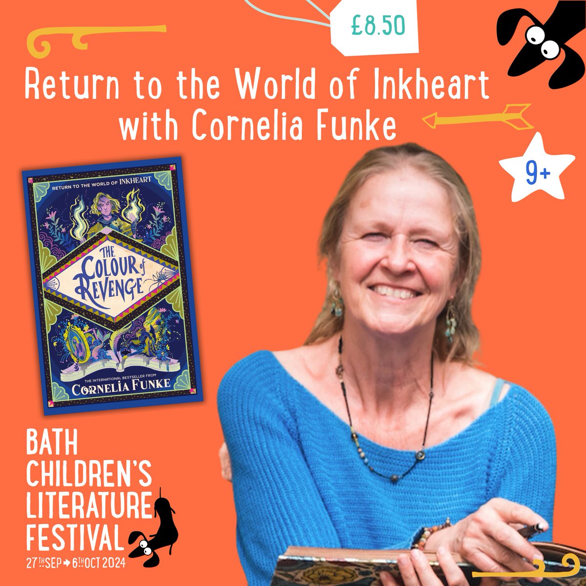Return to the thrilling world of Inkheart with Cornelia Funke as she takes you on an epic new adventure in...  🟢🔵🟣 The Colour of Revenge 🟣🔵🟢 
📅 Sun 6 Oct #KidsLitFest24  <a href="/waterstonesbath/">Waterstones Bath</a> @visitbath <a href="/bathboxoffice/">Bath Box Office</a> <a href="/chickenhsebooks/">Chicken House</a>