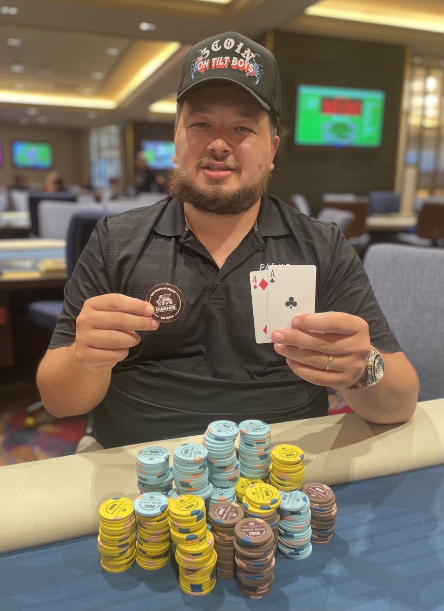 Congratulations to Nicolas Splawn (<a href="/OnTiltPokerx/">TheOnTiltBoys</a>) of Dallas, TX who was the winner via four-way chop in our DeepStack Showdown Event #66 $400 NLH UltimateStack $25,000 guarantee on 9.15.24

Nicolas takes home the DeepStack Showdown bronze coin and $6,000