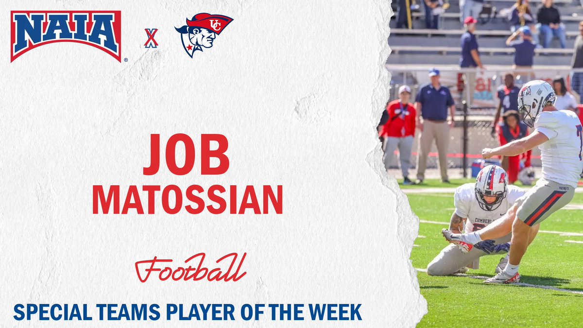 NAIA (@naia) on Twitter photo 🏈
Job Matossian was 3-3 on FG's and 5-5 on extra points on his way to claiming #NAIAFootball Special Teams Player of the Week for <a href="/UC_Patriots/">UC Athletics</a>!
Read About It! --> naia.prestosports.com/x/8cjhm
#NAIAPOTW #collegefootball 🏈
Job Matossian was 3-3 on FG's and 5-5 on extra points on his way to claiming #NAIAFootball Special Teams Player of the Week for <a href="/UC_Patriots/">UC Athletics</a>!
Read About It! --> naia.prestosports.com/x/8cjhm
#NAIAPOTW #collegefootball