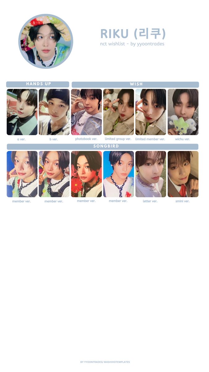 nct wish album pc template riku in 3 different versions 1. all