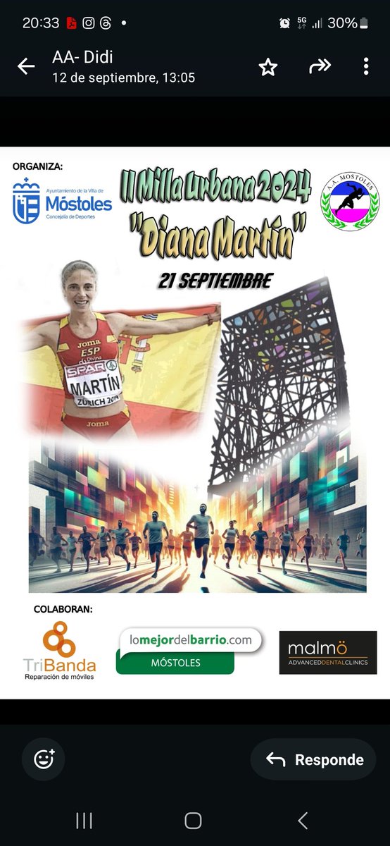 Mañana es el último día para inscribirse en la II Milla "Diana Martin" no te la pierdas. 
<a href="/AytoMostoles/">Ayuntamiento de Móstoles</a> 
<a href="/dianamartin81/">Diana Martín Giménez - OLY</a> 
<a href="/BoadillaCorre/">Atletismo Boadilla</a> 
<a href="/CAT_Alcorcon/">Atletismo Alcorcón</a> 
<a href="/AtletismoArroym/">CATArroyomolinos</a> 
<a href="/AtletismoMadrid/">Atletismo Madrid</a> 
<a href="/adsprint/">ADSprint</a> 
<a href="/ADM1959/">ADMarathon</a> 
<a href="/AAValdemoro/">AA Valdemoro</a>