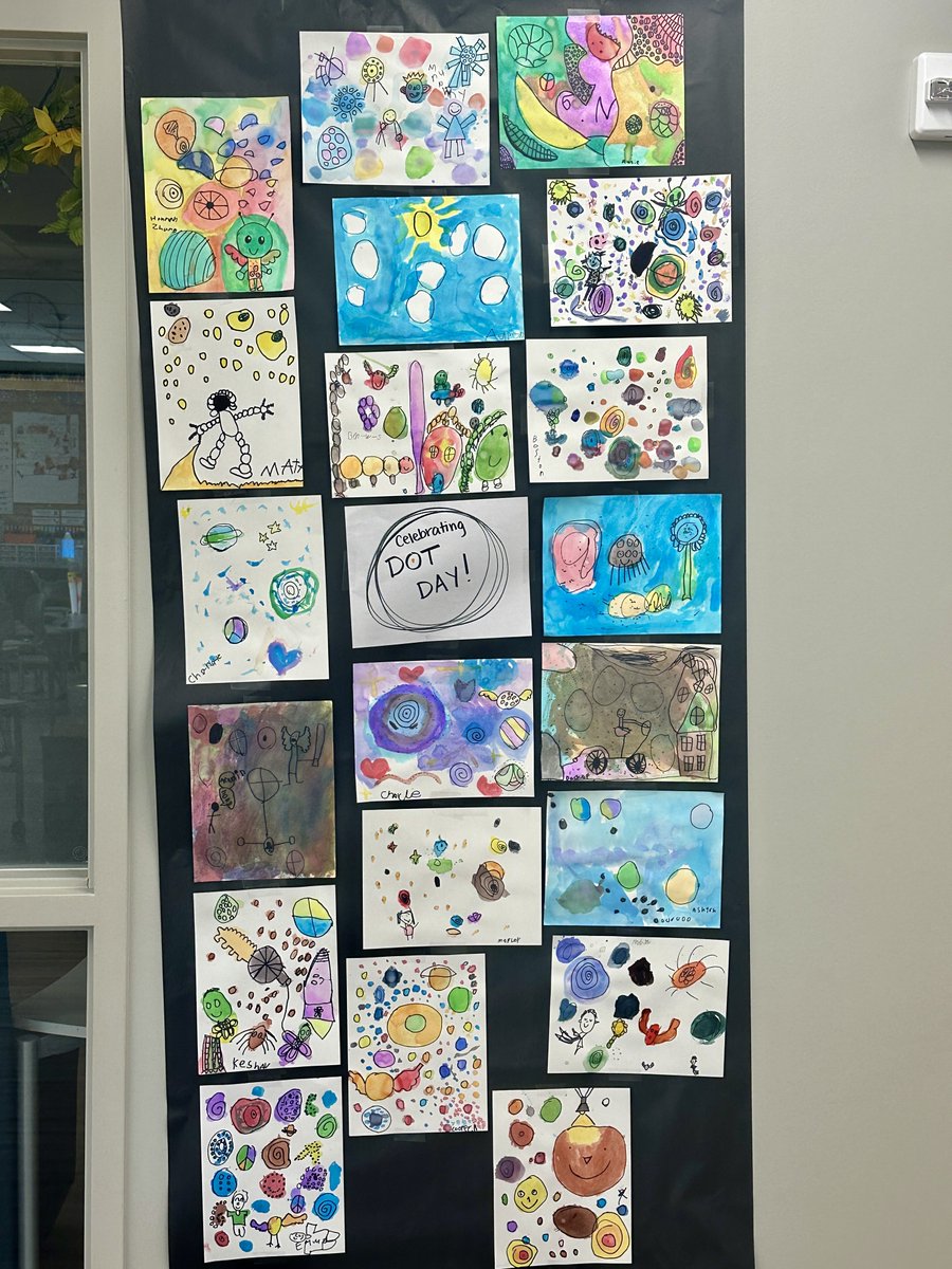 kwithmrsbrown's tweet photo. It's started with a dot! We celebrated Dot Day and used imagination and creativity to create these beautiful masterpieces! #dotday @peterhreynolds @greensview_elem #greensviewlions https://t.co/N6Mt0XZX3U