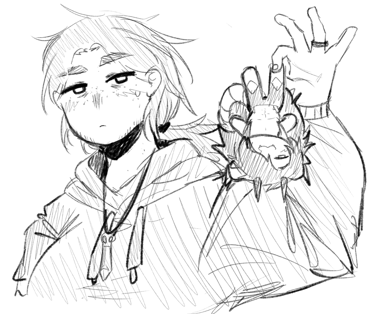 Novatemi's tweet photo. Sorry for the general lack of activity lately, i've been severely demotivated and uninspired this last week to draw anything :/ 

Here's a silly self portrait of me holding my stupid husband, I'm never planning on sharing my face here so this is all you get lol https://t.co/AlAc6Rl2h2