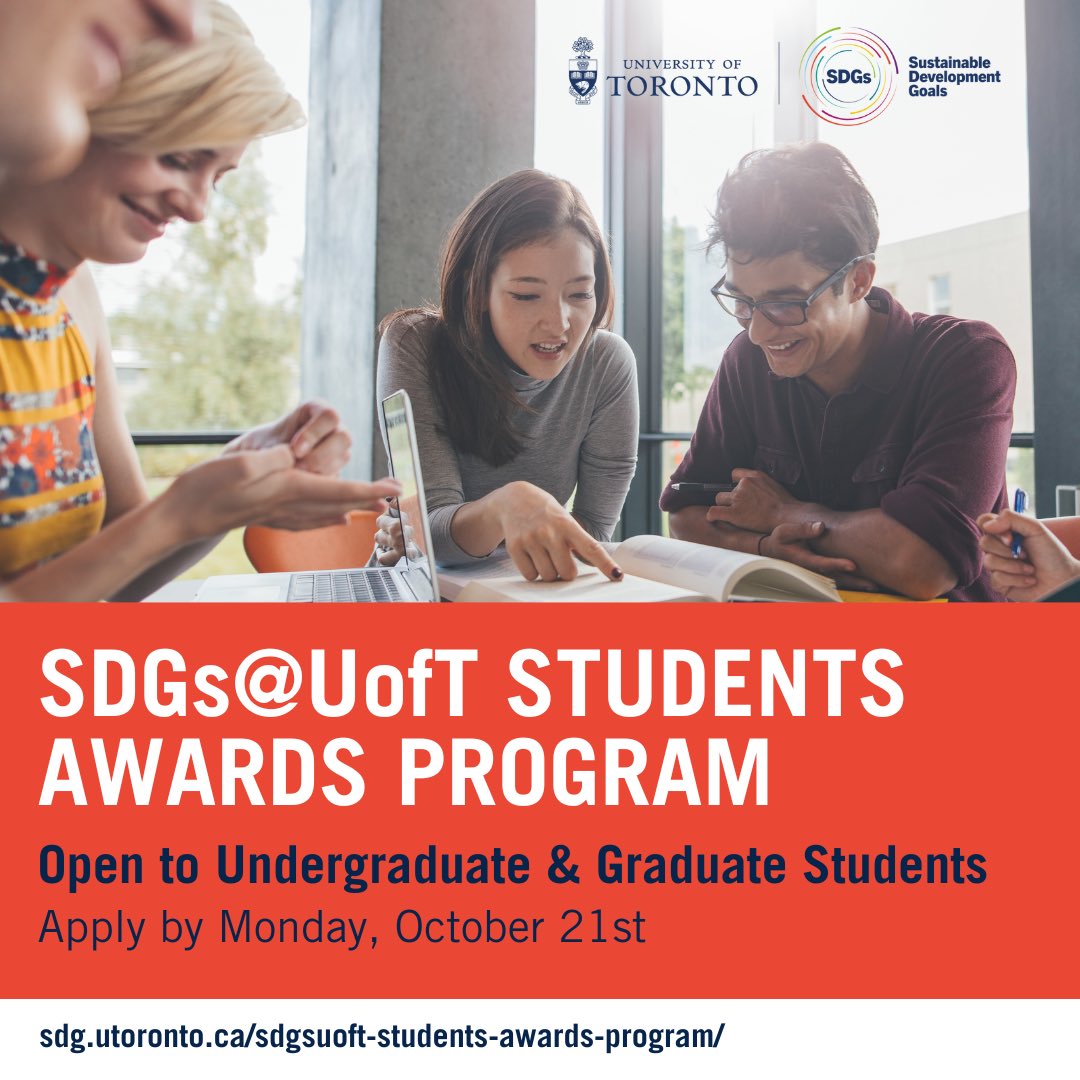 SDGs@UofT (@sdgsuoft) on Twitter photo Are you an undergraduate or graduate student conducting research focused on the SDGs? We invite you to apply for the SDGs@UofT Students Awards program!
To apply, please visit: sdg.utoronto.ca/sdgsuoft-stude…
#UofT #UTSC #UTM <a href="/ed4socialchange/">Erica Di Ruggiero, PhD</a> Are you an undergraduate or graduate student conducting research focused on the SDGs? We invite you to apply for the SDGs@UofT Students Awards program!
To apply, please visit: sdg.utoronto.ca/sdgsuoft-stude…
#UofT #UTSC #UTM <a href="/ed4socialchange/">Erica Di Ruggiero, PhD</a>