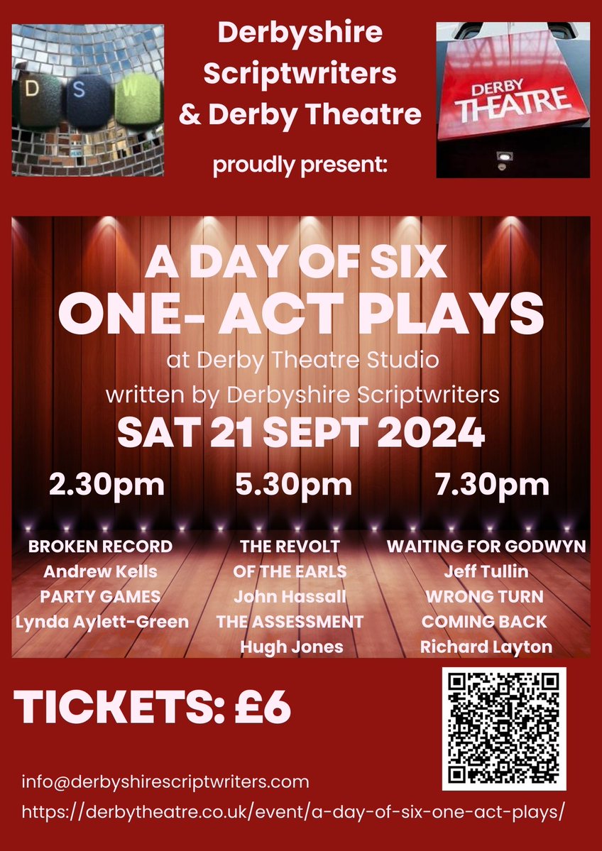 Six plays in one day: Local #theatre in #Derby this Saturday <a href="/derbytheatre/">Derby Theatre</a>
2.30 performance buff.ly/4ejUqSS
5.30 performance buff.ly/47n6b8B
7.30 perfomance buff.ly/3MEuDsB
