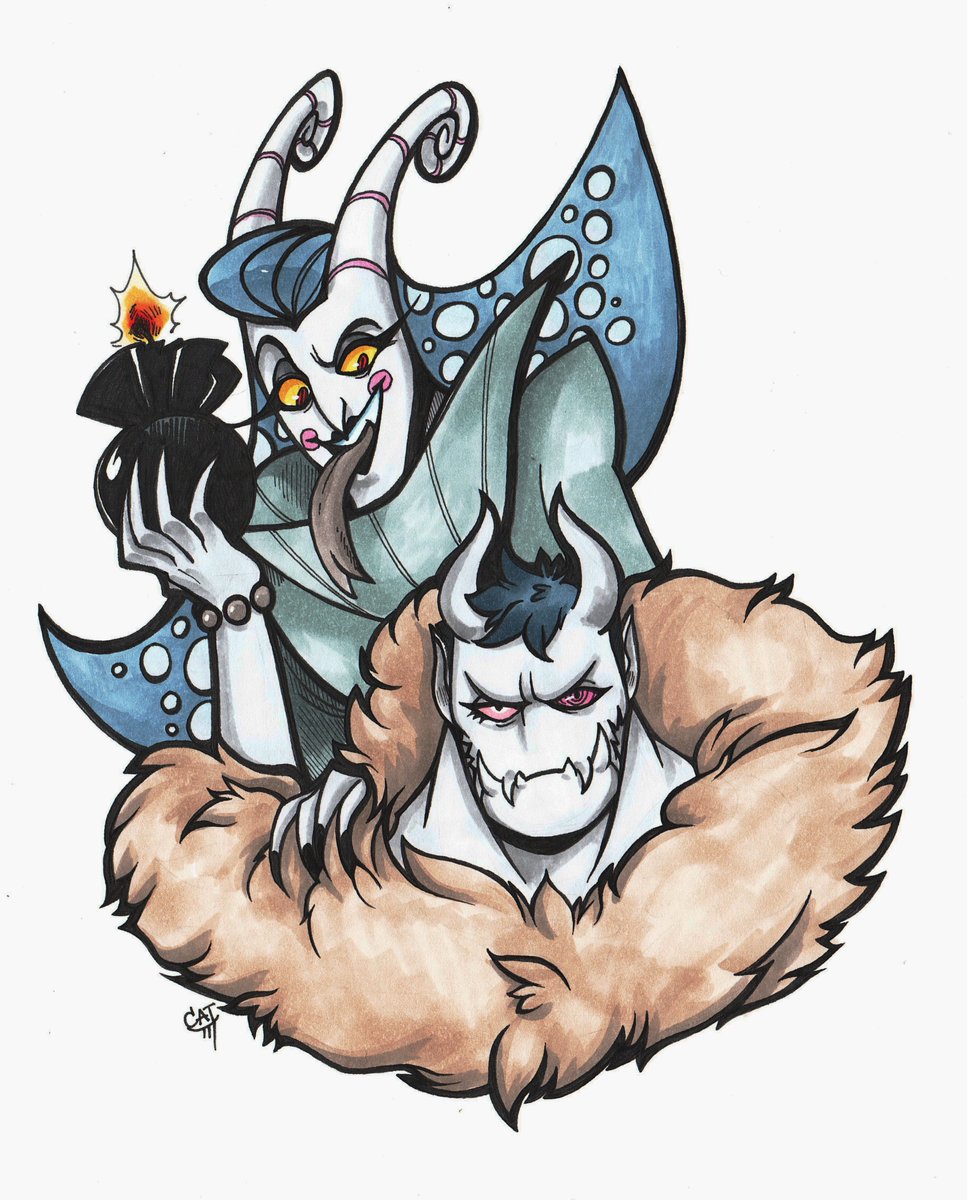 "Warming up" and finally getting into the creative groove with a sketch of two brothers in the style of Hazbin Hotel/Helluva Boss. I’m a little burned out, sorry... 
#ONEPIECE