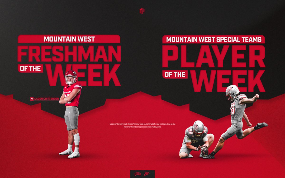 UNLV Football (@unlvfootball) on Twitter photo ๐๐ ๐
๐ซ๐๐ฌ๐ก๐ฆ๐๐ง ๐จ๐ ๐ญ๐ก๐ ๐๐๐๐ค & ๐๐ฉ๐๐๐ข๐๐ฅ ๐๐๐๐ฆ๐ฌ ๐๐ฅ๐๐ฒ๐๐ซ ๐จ๐ ๐ญ๐ก๐ ๐๐๐๐ค.
๐ unlvrebels.com/news/2024/9/16โฆ
<a href="/CadenChittenden/">Caden Chittenden</a> | <a href="/MountainWest/">Mountain West</a> ๐๐ ๐
๐ซ๐๐ฌ๐ก๐ฆ๐๐ง ๐จ๐ ๐ญ๐ก๐ ๐๐๐๐ค & ๐๐ฉ๐๐๐ข๐๐ฅ ๐๐๐๐ฆ๐ฌ ๐๐ฅ๐๐ฒ๐๐ซ ๐จ๐ ๐ญ๐ก๐ ๐๐๐๐ค.
๐ unlvrebels.com/news/2024/9/16โฆ
<a href="/CadenChittenden/">Caden Chittenden</a> | <a href="/MountainWest/">Mountain West</a>
