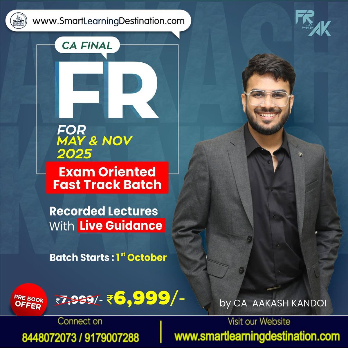 SLDINSLECTURE's tweet image. CA Final FR  Exam Oriented Batch by CA Aakash Kandoi
☎️ Enquiry Call - 8448072073
📱 WhatsApp - 9179777 7788
🌐 Visit- smartlearningdestination.com
| On-Time Free Delivery |
| Lowest Price |
| Genuine Product |
| Secure Payment |
| Best After Sell Support |
| Serving Since 2016 |