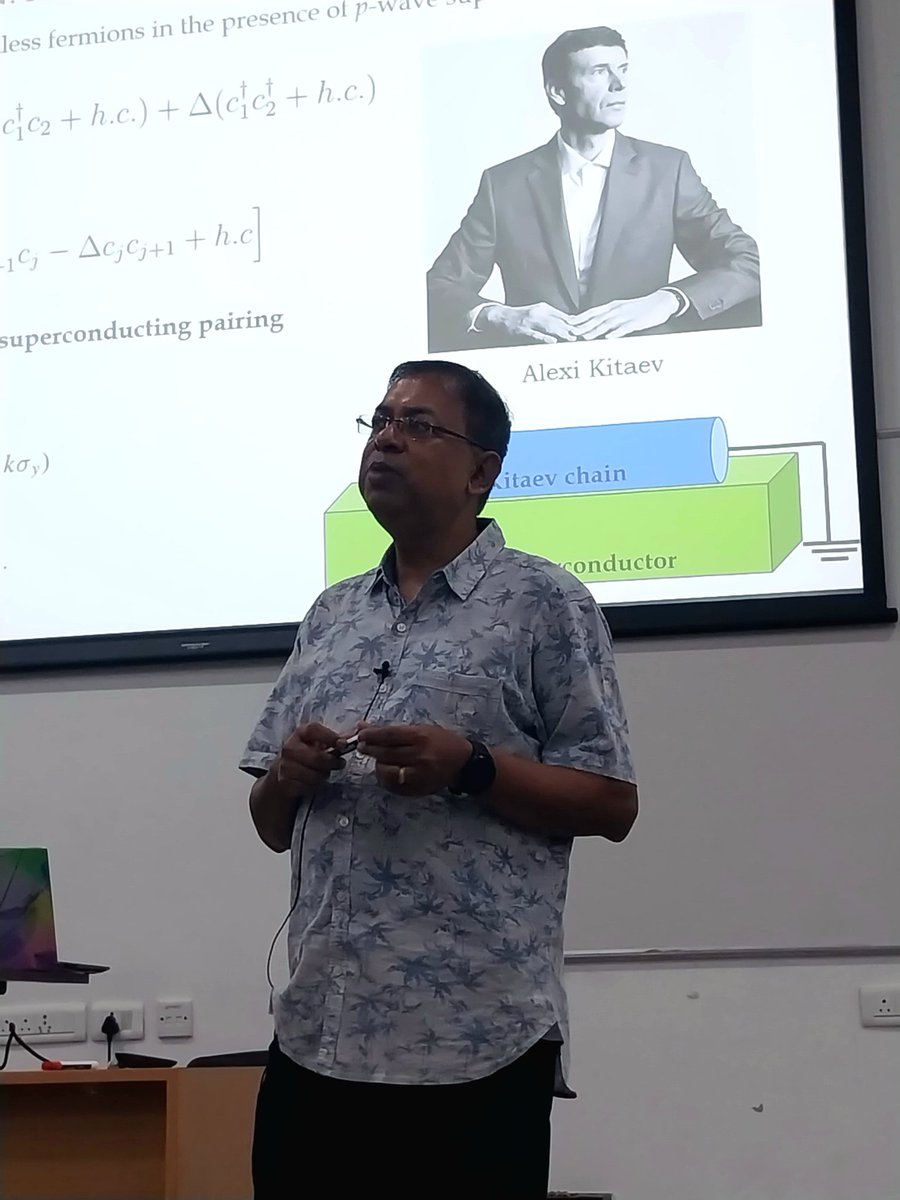 LSLM_IITGn's tweet image. Great to have Prof. Saurabh Basu at @iitgn for a series of talks on Advanced Condensed Matter Physics! Today’s insightful lecture covered Quantum Hall Effect, Topological Insulators & Invariants, SSH & Kitaev Models. Looking forward to tomorrow’s session on superconductivity!