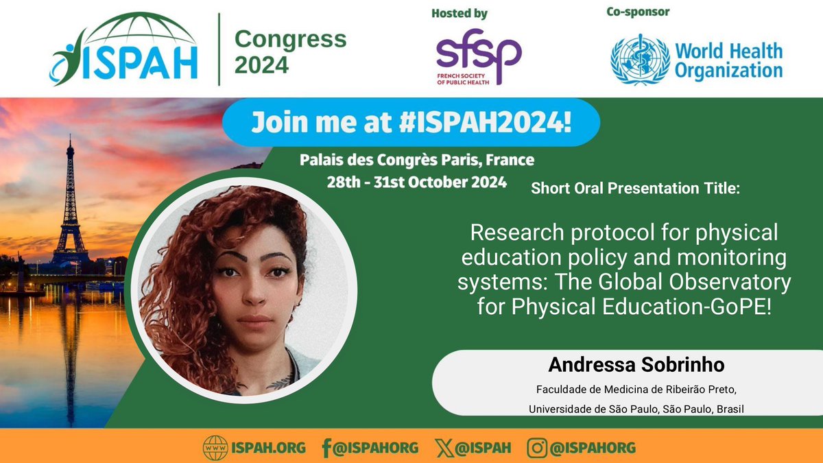 Join us at #ISPAH2024 in Paris! We invite you to attend GoPE! members' presentations and posters on the latest research from the Global Observatory for Physical Education (GoPE!)🌍💬💪
#GoPE #ISPAH2024 #PhysicalEducation #GoPA