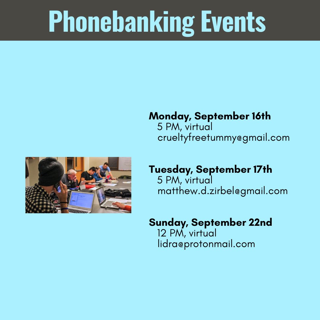 Here are all of the outreach opportunities happening this week! You can reach out to the organizer whose email is listed by each event for further details. More info can also be found at YesOnJ.vote/calendar!

#YesOnJ #StopFactoryFarming #ProtectAnimals #SonomaCounty