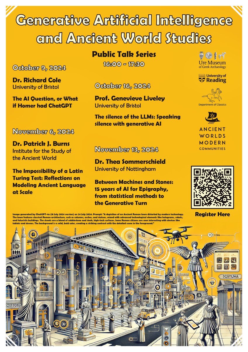 Very happy to announce the slate of talks for our public talk series on #GenAI and #ancientworld studies. Please follow the link below to register for the talks. All are welcome!

edwardasross.wordpress.com/events/generat…

#classics #latin #ancientgreek #classicstwitter #academicTwitter #AI