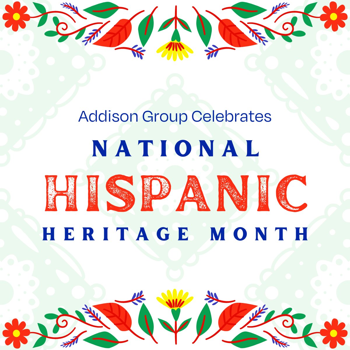 Addison Group celebrates National Hispanic Heritage Month, a time to honor the remarkable contributions and rich cultural heritage of the Hispanic community.
 
Let’s celebrate the cultures, traditions, and achievements that continue to shape our society.
 
#HispanicHeritageMonth