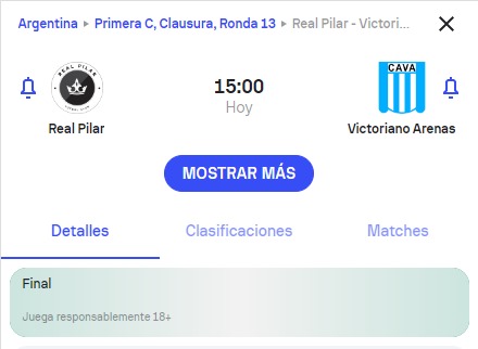 GildoTips's tweet image. Real Pilar viene puntero e invicto de local en esta segunda ronda. Hace 9 partidos que no pierde y de esos 9, 6 fueron victorias. Victoriano Arenas en cambio viene de 3 derrotas consecutivas. Si Pilar gana le saca 4 al 2do en la Primera C.